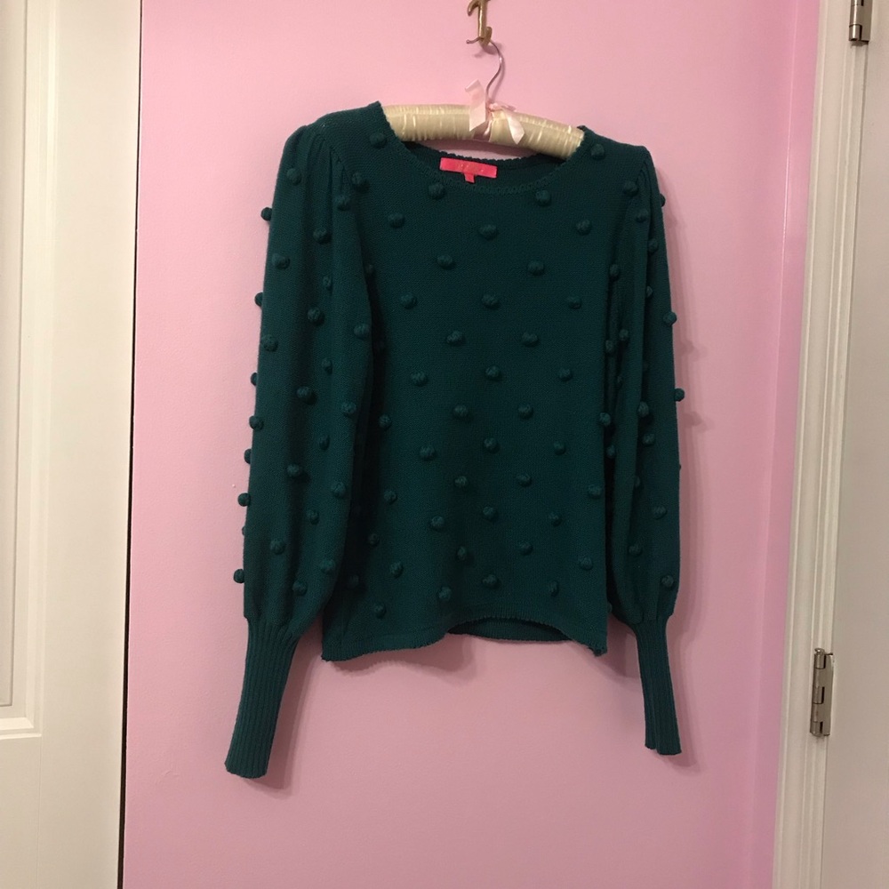 Lilly Pulitzer Teal Pom-Pom Crew Neck Sweater